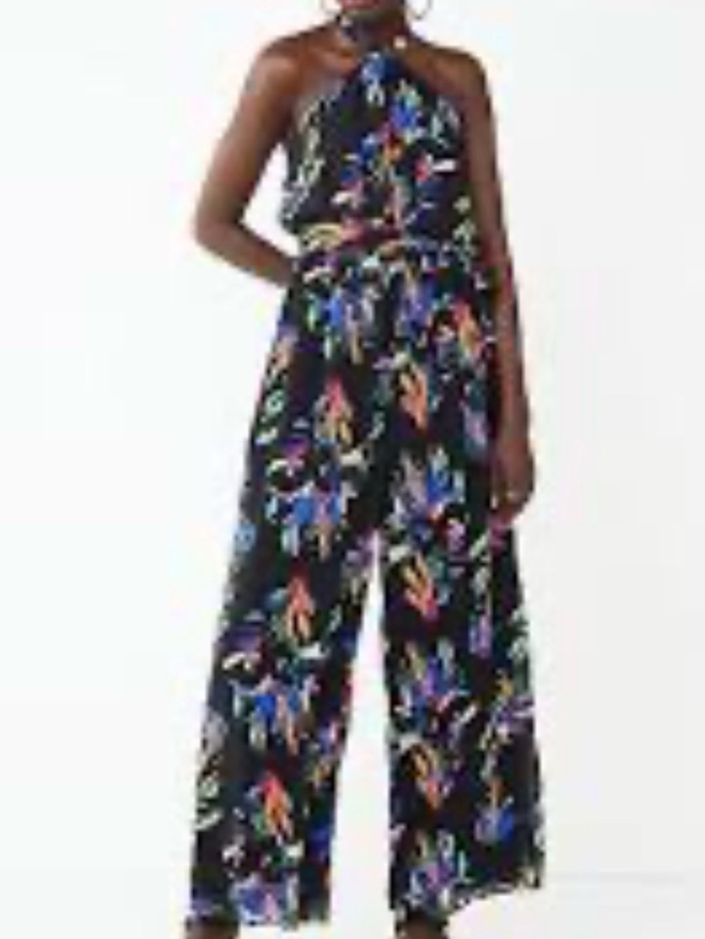 Nine West Halter-Neck Wide-Leg Jumpsuit w/Multicolor Leaf Print Size XXL NWOT - Picture 3 of 8